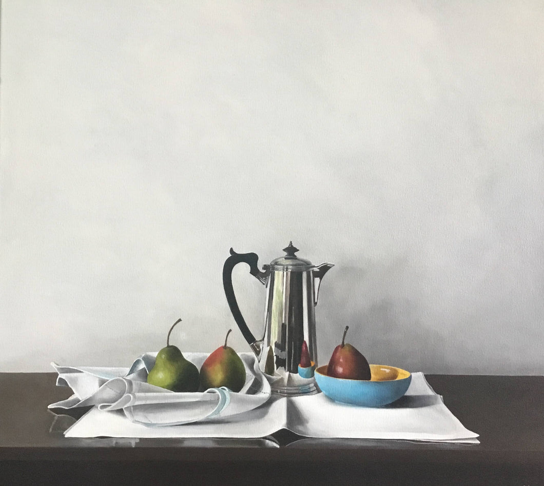 Still life of Silver Water Jug and Pears